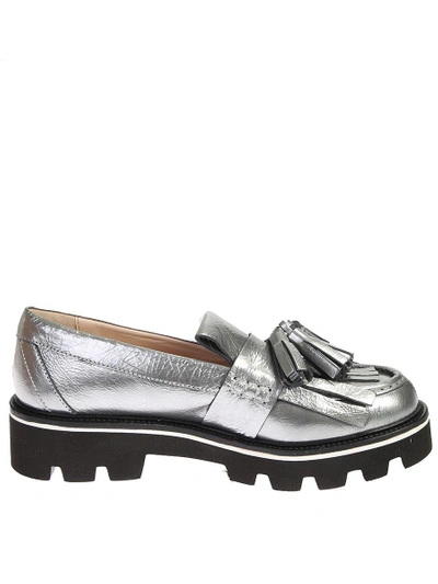 Shop Msgm Silver Leather Loafers In Metallic