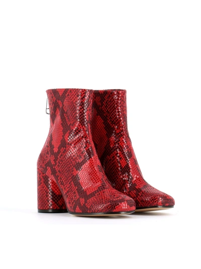 Shop Maison Margiela Socks Print Python Effect Ankle Boots In Red