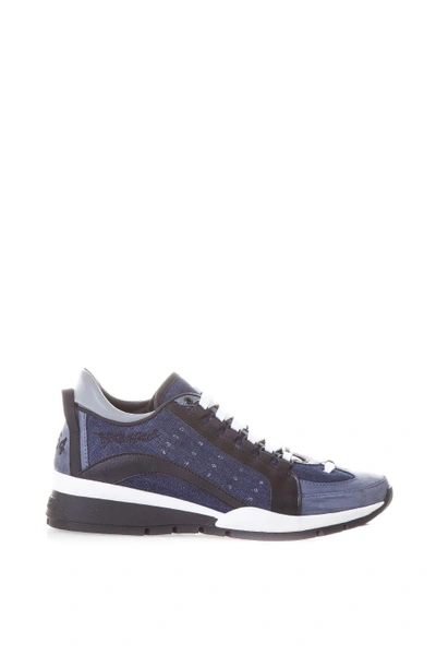 Shop Dsquared2 551 Sneakers In Denim And Leather In Black-blue