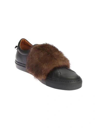 Shop Givenchy Leather Sneakers With Fur Band In Black