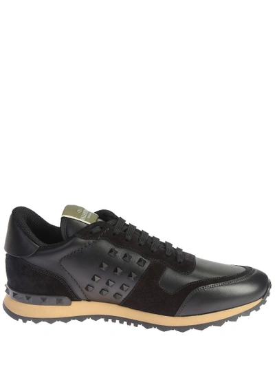 Shop Valentino Rockstud Leather And Suede Sneakers In Black