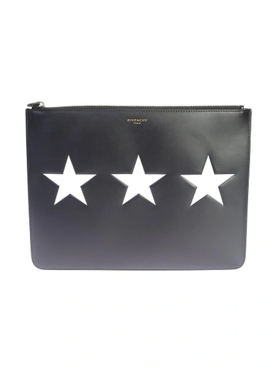 Shop Givenchy Black Leather Printed Embossed Stars Pouch