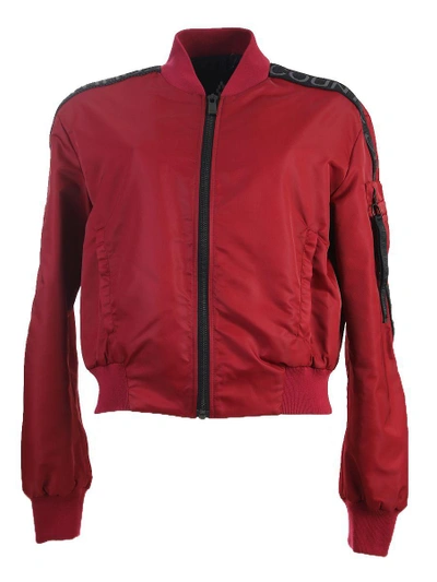 Shop Marcelo Burlon County Of Milan Cotton Blend Zipped Bomber Jacket In Red