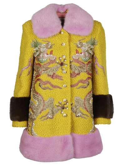 Shop Gucci Embroidered Fur Coat