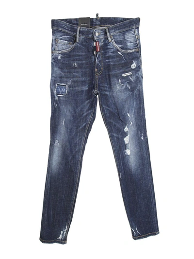 Shop Dsquared2 Cotton Destroyed Stretch Skater Jeans In Blue