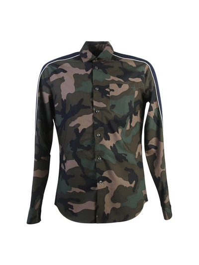 Shop Valentino Military Print Cotton Shirt In Green