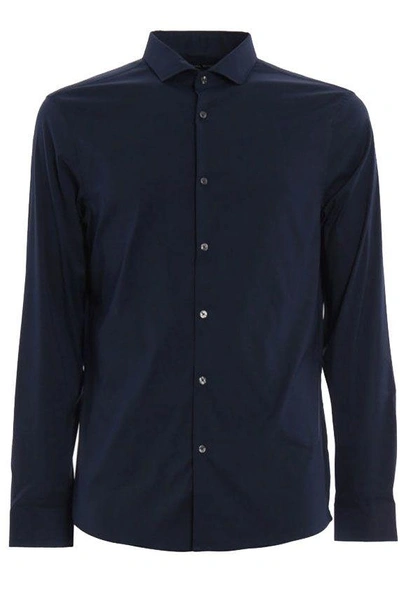 Shop Michael Michael Kors Camicia Slim Fit In Cotone Stretch In Blue