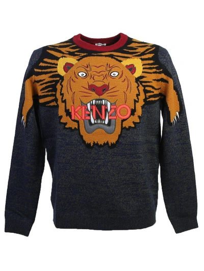 Shop Kenzo Tiger Intarsia Wool Knit Sweater In Multi