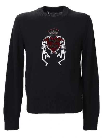 Shop Dolce & Gabbana Virgin Wool Sweather With Embroidered Patch In Black