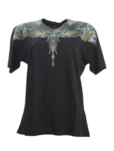 Shop Marcelo Burlon County Of Milan Feathers Printed Cotton T-shirt In Black