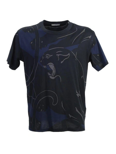 Shop Valentino Panther And Camouflage Cotton T-shirt In Blue