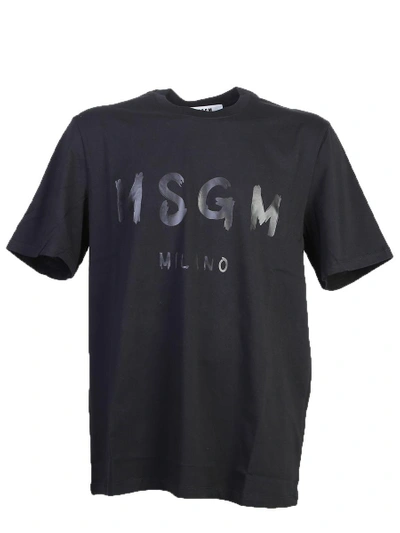 Shop Msgm Printed Cotton T-shirt In Black