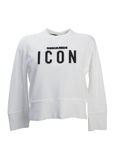 Shop Dsquared2 Cotton Sweatshirt With Embroidered Logo In White