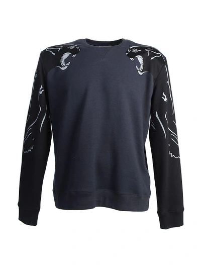 Shop Valentino Panther Printed Cotton Sweater In Blue