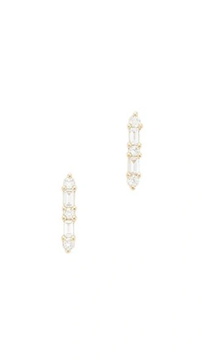 Shop Ef Collection 14k Gold Diamond Bar Ear Studs In Yellow Gold