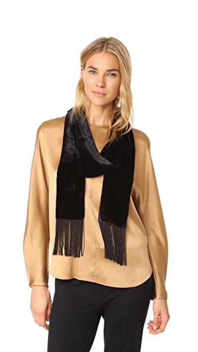 Shop Rebecca Minkoff Velvet Fringed Skinny Scarf In Black