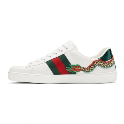 Shop Gucci White Dragon Ace Sneakers