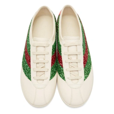 Shop Gucci Off-white Glitter Falacer Sneakers In 9065 White