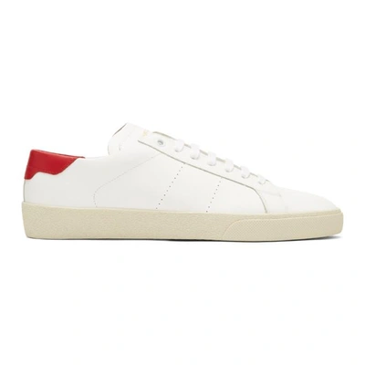 Shop Saint Laurent White & Red Sl/06 Court Classic Sneakers