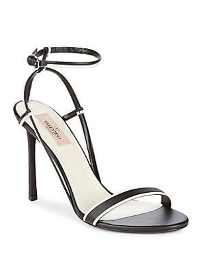 Shop Valentino Ankle-strap Leather Sandals In Black/ivory