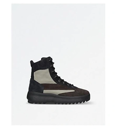Shop Yeezy Season 5 Leather And Nylon Military Boots In Green