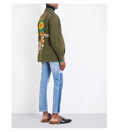 Shop Gucci Embroidered Cotton-drill Military Jacket In Khaki
