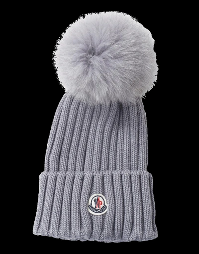 Shop Moncler Pom Pom Ribbed Knit Beanie In Charcoal