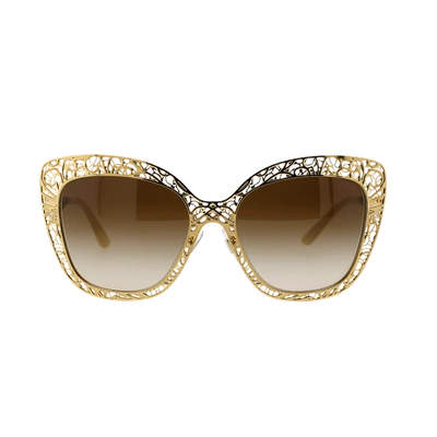 Shop Dolce & Gabbana Metal Butterfly Sunglasses In Gld-brwn