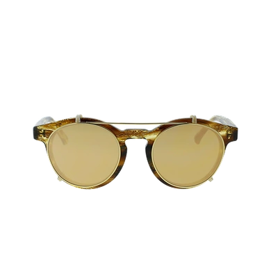 Shop Linda Farrow Brow Bar Rounded Sunglasses In Tigereye