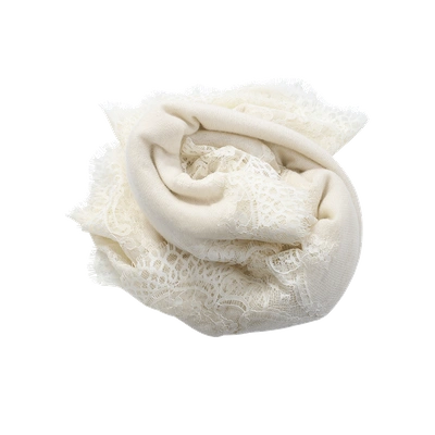 Shop K Janavi Lace Border Scarf In Ivory