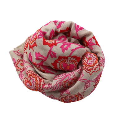 Shop K Janavi Floral Beaded Scarf In Red-pink