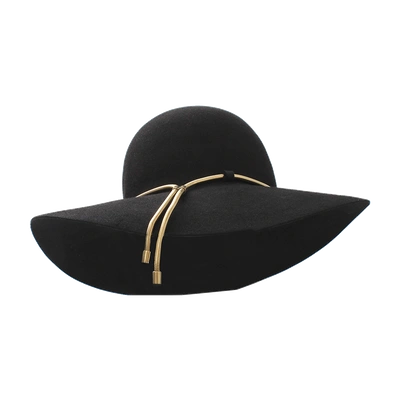 Shop Lanvin Felt Hat With Gold Chain In Black
