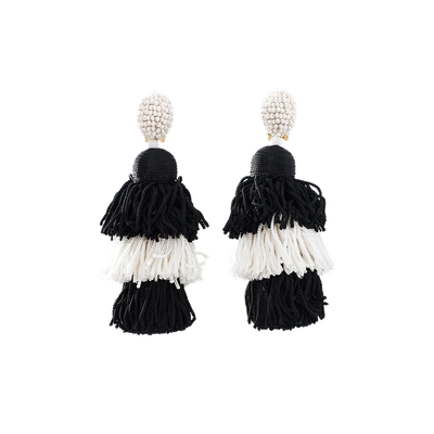 Shop Oscar De La Renta Tiered Tassel Earrings In Blk-wht