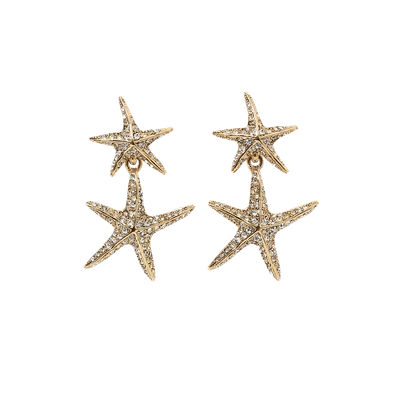 Shop Oscar De La Renta Pave Sea Star Drop Earrings In Lghtgold