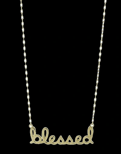 Shop Sydney Evan Blessed Script Necklace In Ylwgold