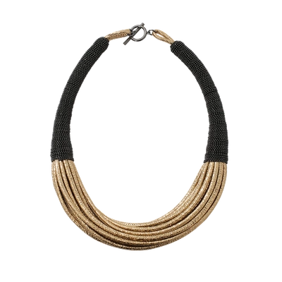 Shop Brunello Cucinelli Leather Multi Strand Choker In Gold