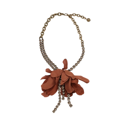 Shop Lanvin Crystal And Flower Necklace In Terracot