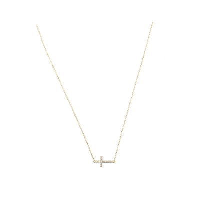 Shop Sydney Evan Small Diamond Cross Necklace In Ylwgold