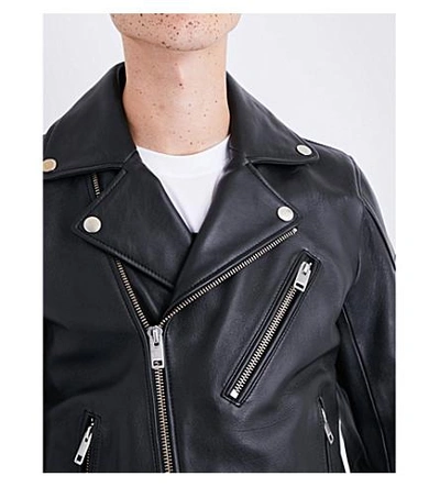 Shop Diesel L-kramps Leather Jacket In Black