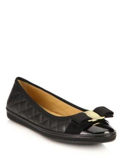 Shop Ferragamo Rufina Quilted Cap Toe Leather Ballet Sneakers In Black