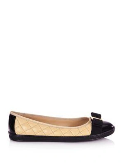 Shop Ferragamo Rufina Quilted Cap Toe Leather Ballet Sneakers In Black