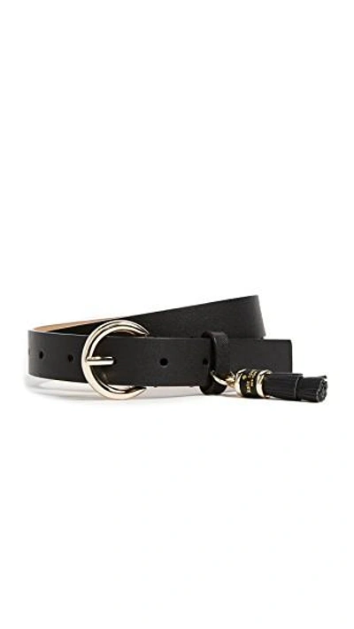 Shop Kate Spade Tassel Charm Belt In Black/pale Gold