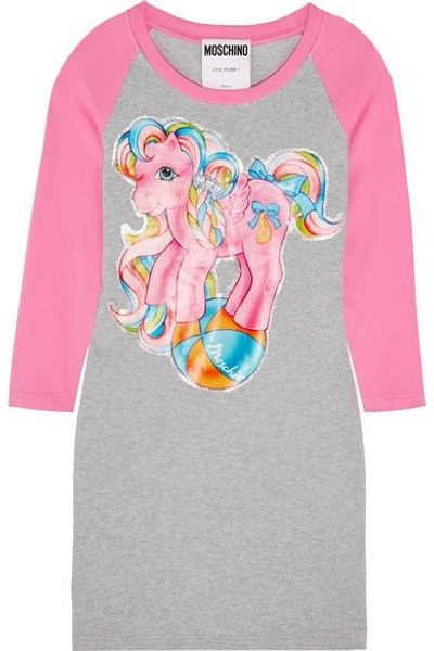 Shop Moschino + My Little Pony Printed Stretch-cotton Jersey Mini Dress In Gray