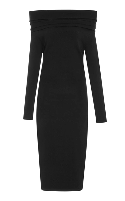 Shop Brandon Maxwell Off-the-shoulder Stretch-knit Dress In Black