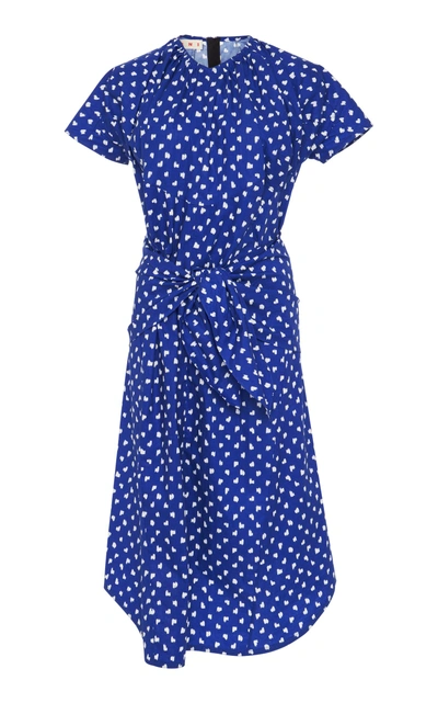 Shop Marni Short Sleeve Polka Dot Dress In Blue
