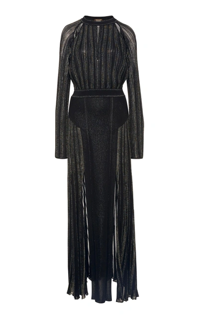 Shop Roberto Cavalli Sheer Pleated Dress In Black