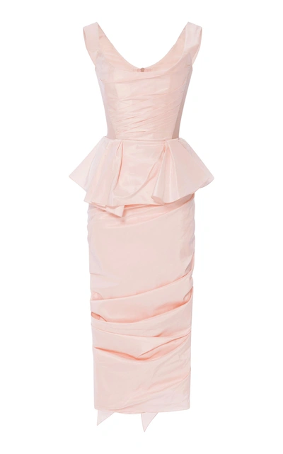 Shop Marchesa Draped Silk Cocktail Dress In Pink