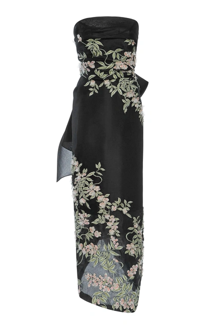 Shop Marchesa Cherry Blossom Embroidered Gown In Black