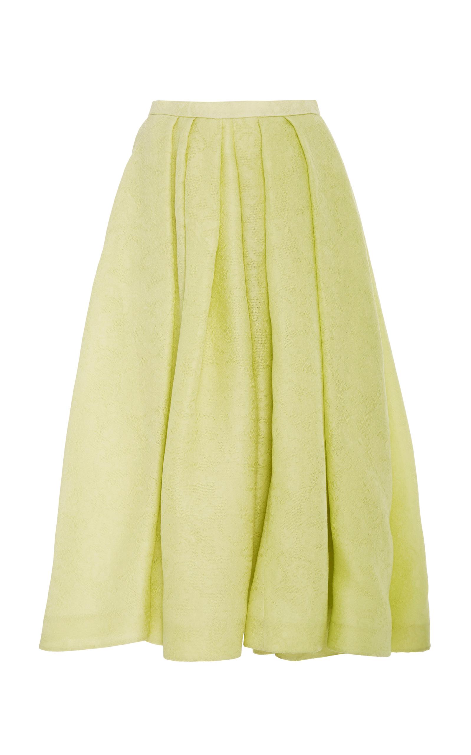 Rosie Assoulin Pleated Silk-jacquard Midi Skirt In Yellow | ModeSens
