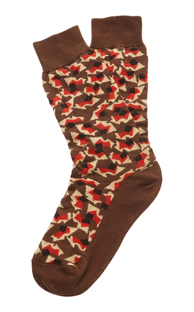 Shop Marni Broken Geometric Sock In Brown